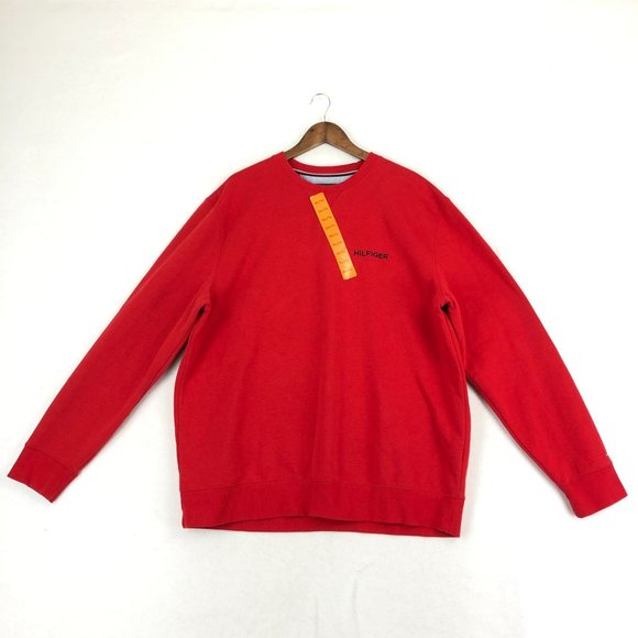 Tommy Hilfiger NWT Men's Size XX-Large Red Fleece Lined Crewneck Sweatshirt - Picture 1 of 10